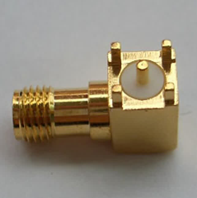RP SMA Connector with Center Male Pin - Ringht Angle PCB Mount