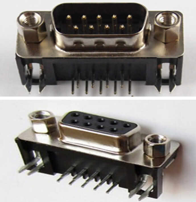 Right Angle 9-Pin RS232 Pin-out - Male / Female --Solder Type